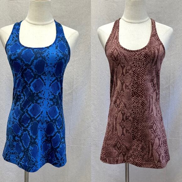 Lululemon Set of 2 Cool Racerback Tank in snakeskin print blue/berry size 6 & 8 - Picture 1 of 16